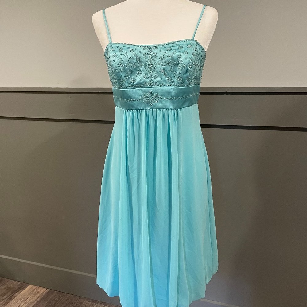 David's Bridal Turquoise Sequined Cocktail Dress